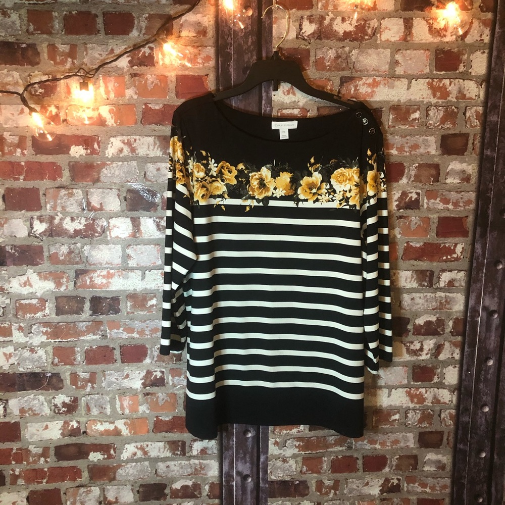Charter Club PXL stripedFloral Printed 3/4’sleeve